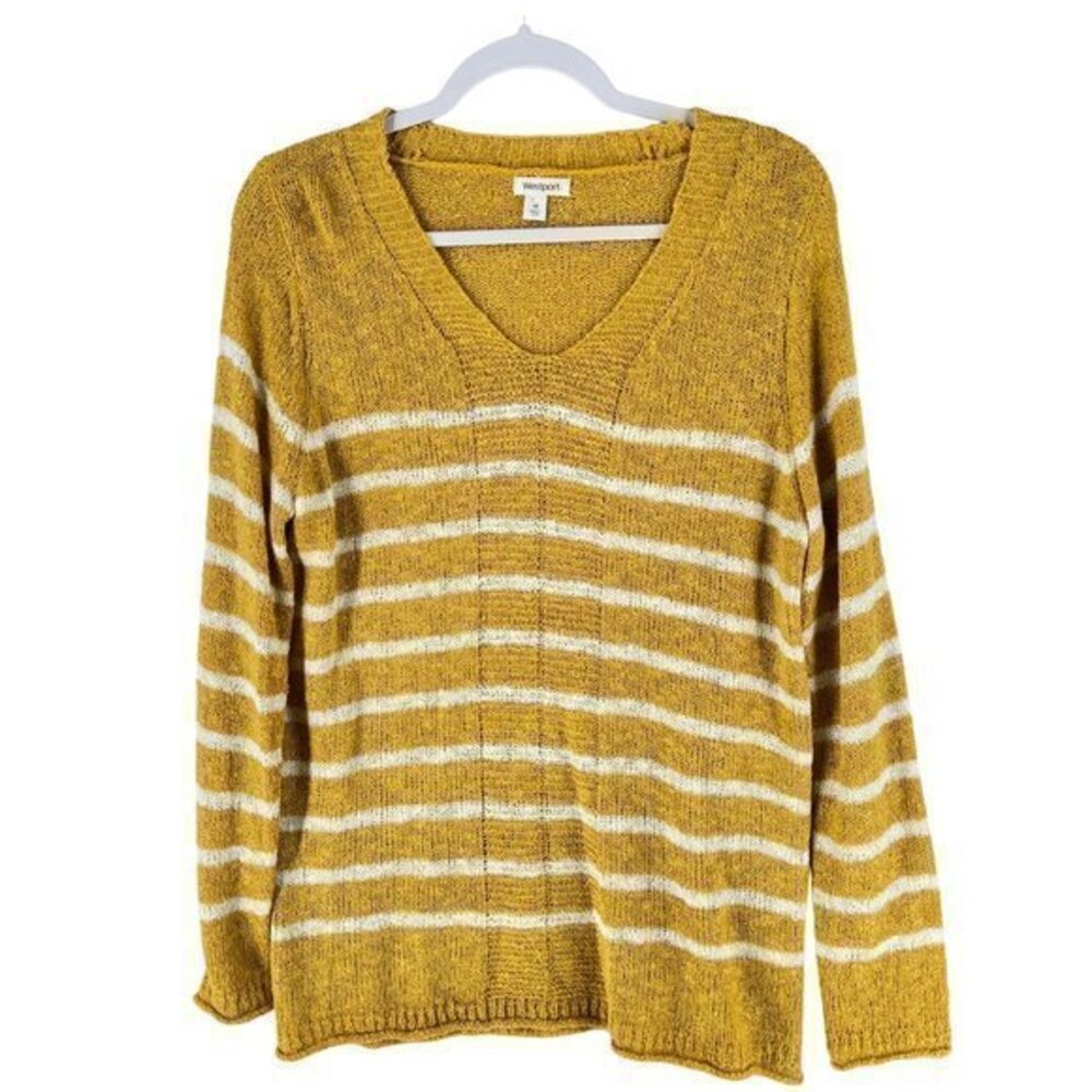 Westport Womens Sweater Size M Striped Open‎ Knit Long Sleeve V-neck